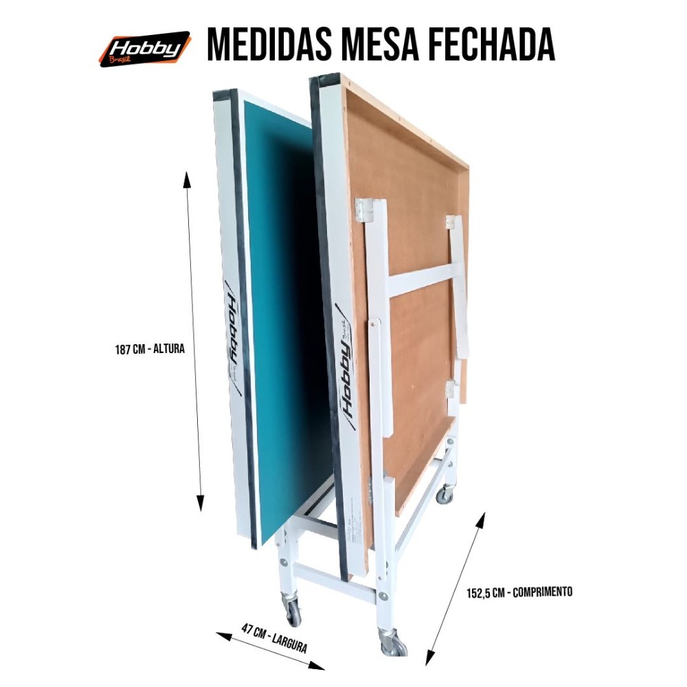 Mesa para Tênis de Mesa Automat 25mm Mdf, Cavaletes de Madeira com 4 Rodas